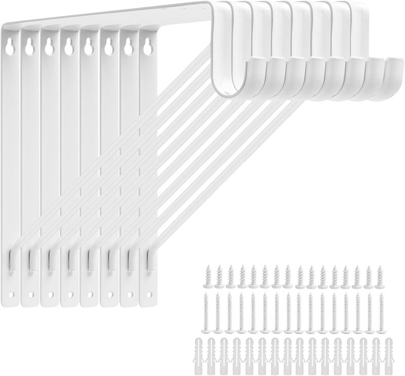 APOCHON 8 Pack Heavy Duty Closet Shelf & Rod Brackets 11 x 11 Inch, 300lbs Wall Mounted Closet Shelves Bracket with Rod Shelving Support, Closet Pole Supports Bracket Holder with Screws, White - Image 1